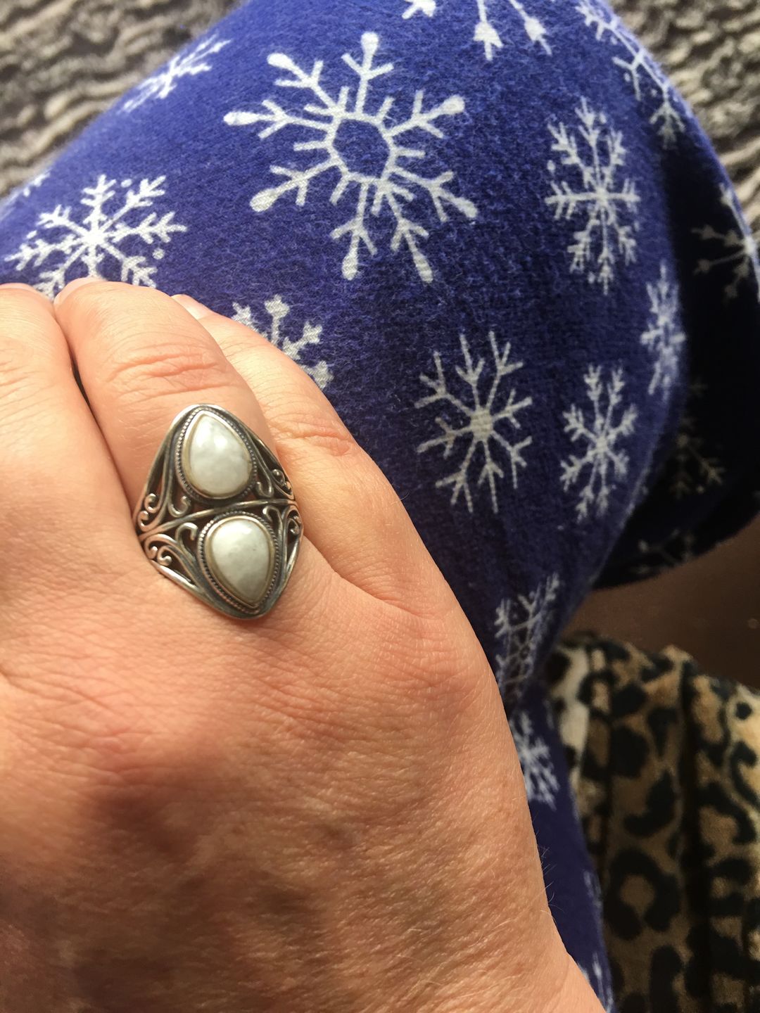 Customer photo review of Natural Rainbow Moonstone Ring
