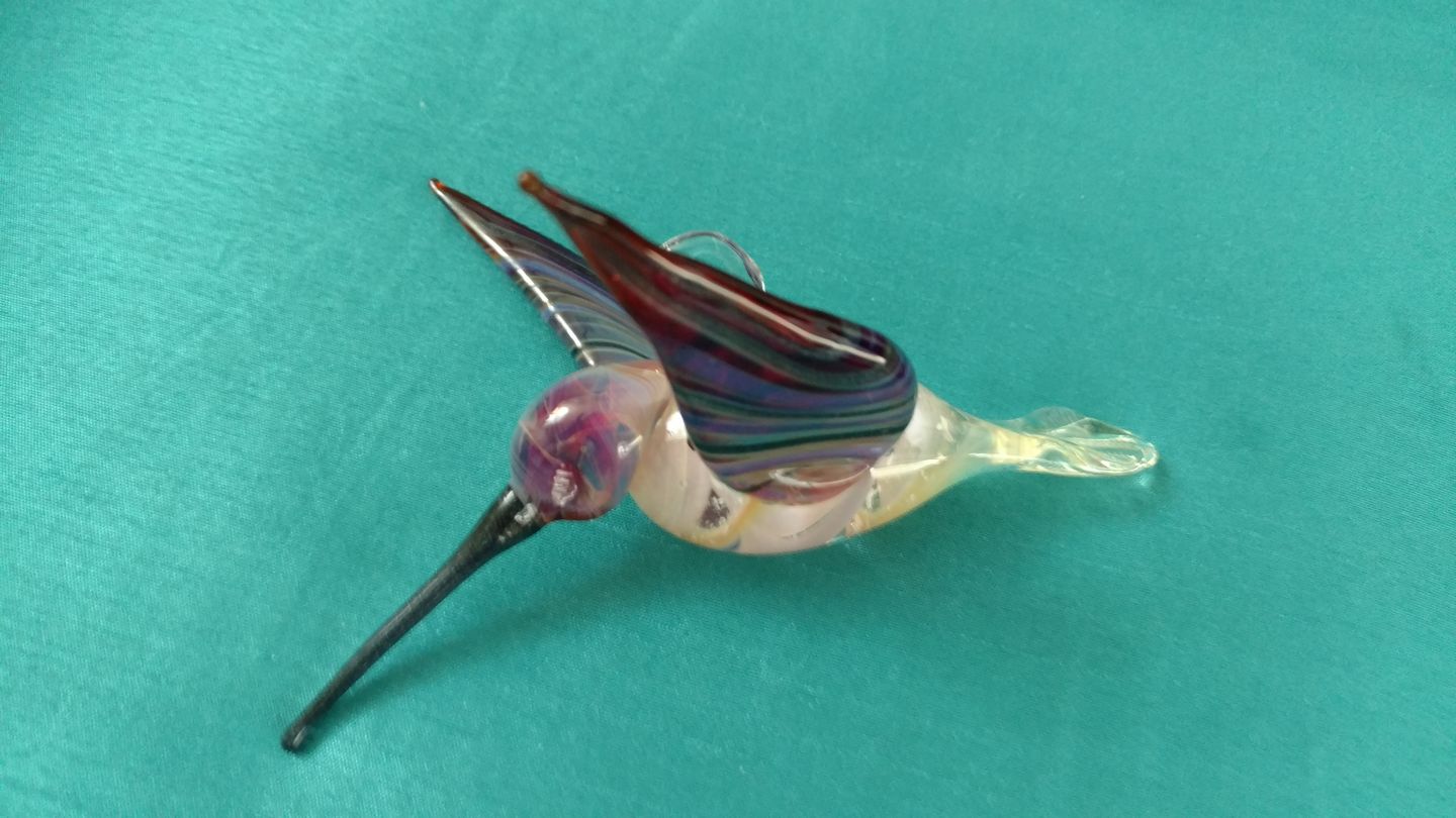 Customer photo review of Purple and Amber Glass Hummingbird Figurine with Cremains