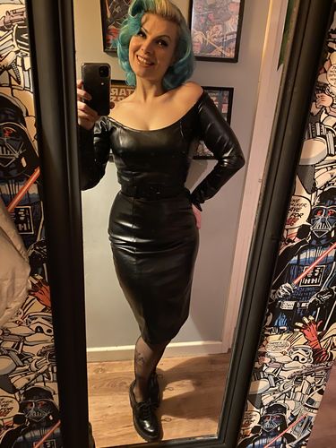Customer photo review of Domination Dress in Faux Stretch Leather - Vixen by Micheline Pitt
