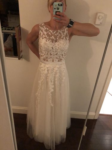 Customer photo review of Romantic Floral Boho Wedding Dresses Strapless Beach Wedding Gown VW1210