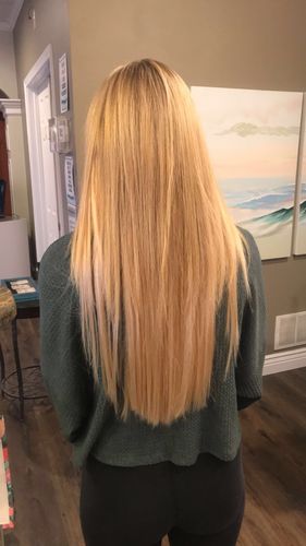 Customer photo review of Tape in Hair Extensions 100% Remy Human Hair 20 Pieces 50 Grams Dark Blonde(#22)