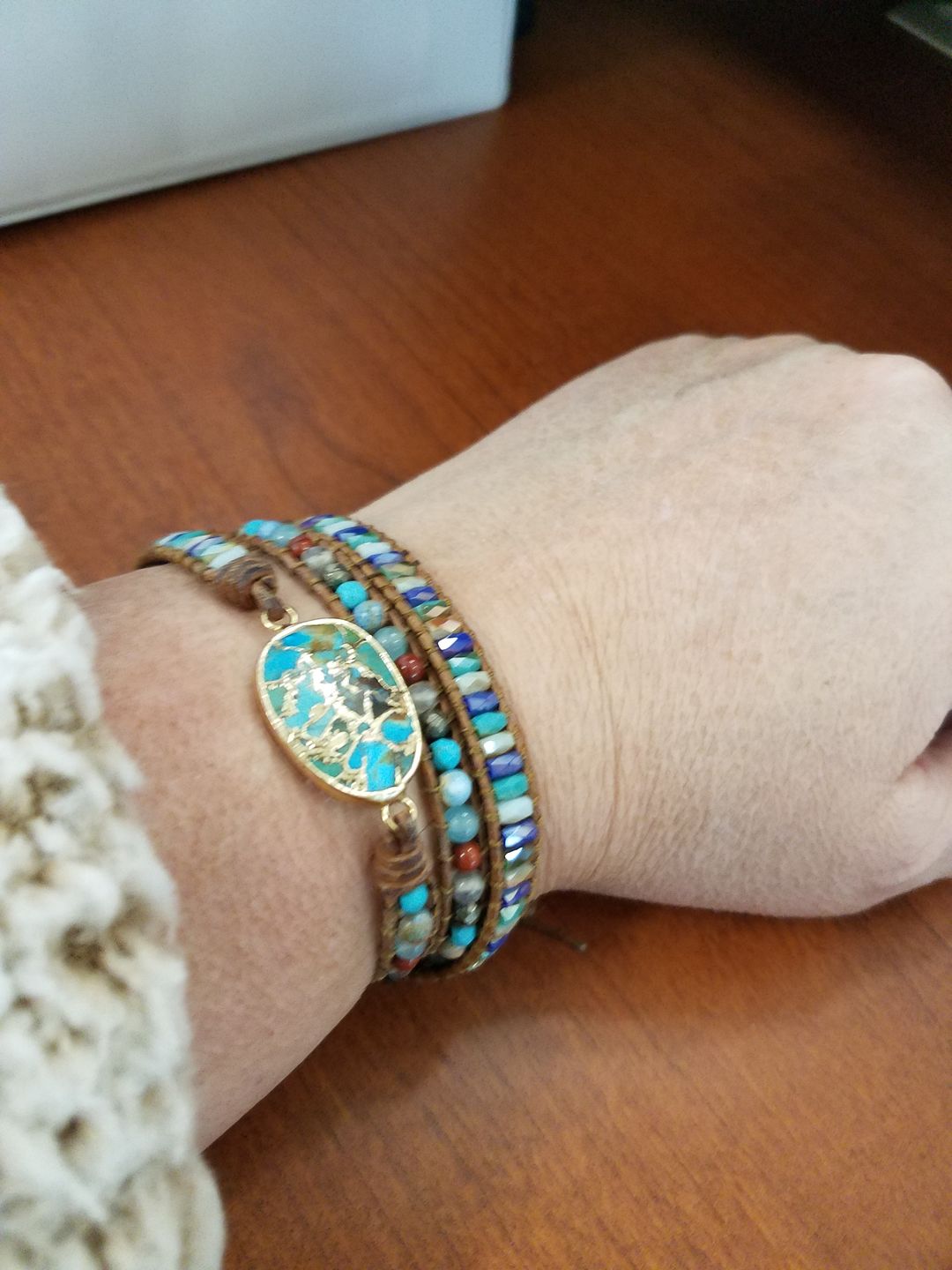 Customer photo review of Natural Turquoise & Jasper Wrap Bracelet