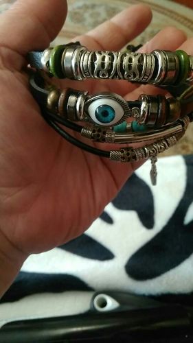 Customer photo review of Multilayer Spiritual Leather Bracelet- Adjustable and Unisex