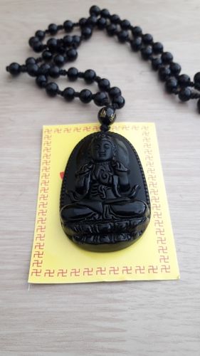 Customer photo review of Natural Obsidian Hand Carved Buddha Amulet Pendant Necklace