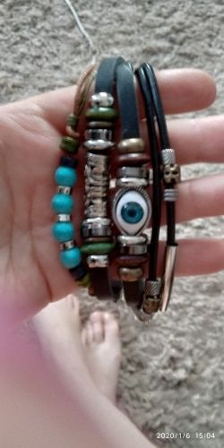 Customer photo review of Multilayer Spiritual Leather Bracelet- Adjustable and Unisex