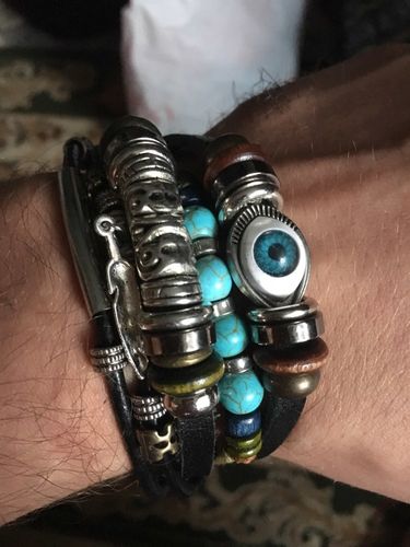 Customer photo review of Multilayer Spiritual Leather Bracelet- Adjustable and Unisex
