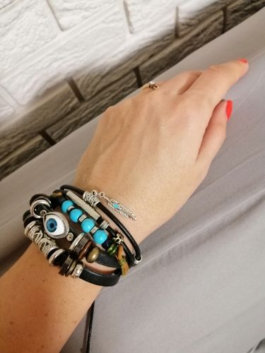 Customer photo review of Multilayer Spiritual Leather Bracelet- Adjustable and Unisex