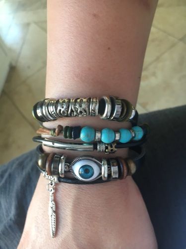 Customer photo review of Multilayer Spiritual Leather Bracelet- Adjustable and Unisex