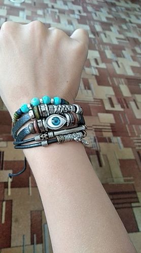 Customer photo review of Multilayer Spiritual Leather Bracelet- Adjustable and Unisex