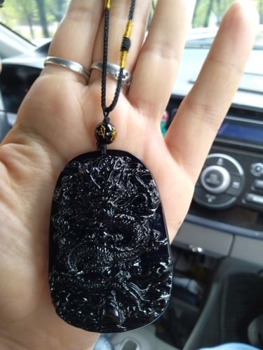 Customer photo review of Natural Black Obsidian Dragon Drop Pendant Necklace