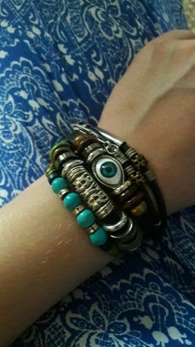 Customer photo review of Multilayer Spiritual Leather Bracelet- Adjustable and Unisex