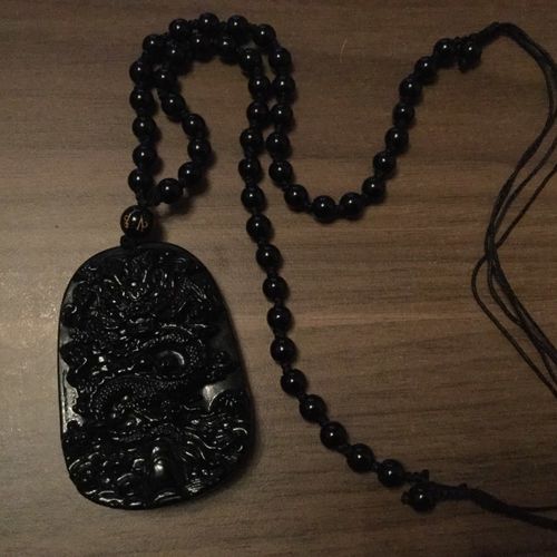 Customer photo review of Natural Black Obsidian Dragon Drop Pendant Necklace