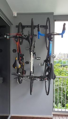 Customer photo review of Koova Wall Mount Bike Storage Rack Garage Hanger for 6 Bicycles + Helmets