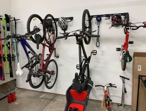 Customer photo review of Koova Wall Mount Bike Storage Rack Garage Hanger for 6 Bicycles + Helmets