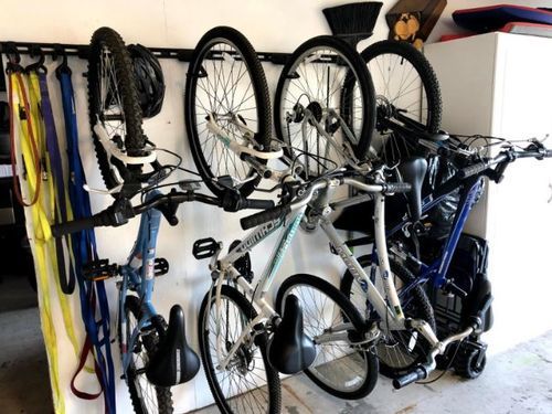 Customer photo review of Koova Wall Mount Bike Storage Rack Garage Hanger for 6 Bicycles + Helmets
