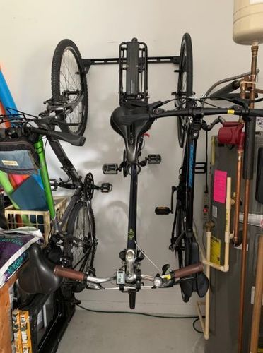 Customer photo review of Koova Wall Mount Bike Storage Rack Garage Hanger for 6 Bicycles + Helmets