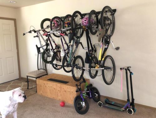 Customer photo review of Koova Wall Mount Bike Storage Rack Garage Hanger for 6 Bicycles + Helmets