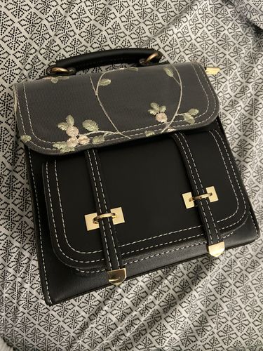 Customer photo review of Floral Embroidery Leather Backpack