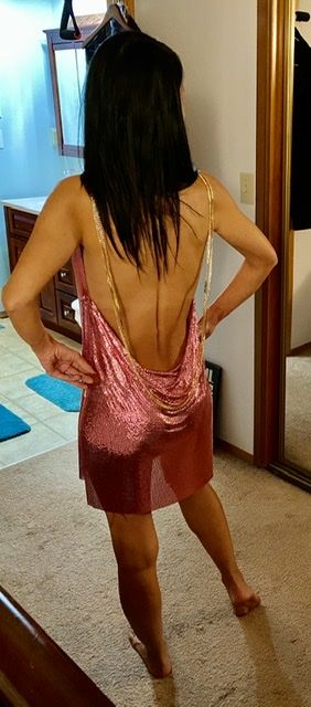 Customer photo review of Pink Backless Chainmail Dress