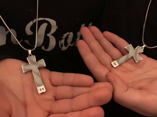 Customer photo review of Customized Premium Baseball Cross Necklace