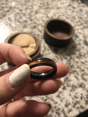 Customer photo review of Black Tungsten Natural Hawaiian Koa Wood Wedding Ring Barrel Shape 6mm Hawaiian Ring