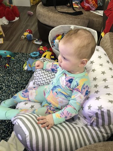 Customer photo review of Personalised Grey Patchwork Bean Bag Chair