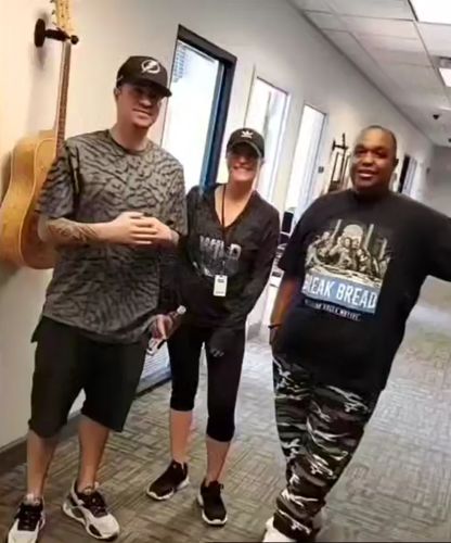 Customer photo review of Break Bread - University Blue on Navy T-Shirt