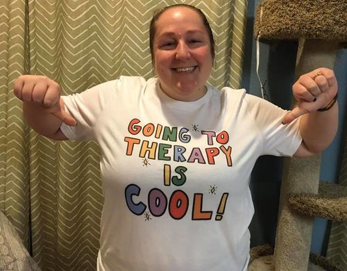 Customer photo review of Going To Therapy Is Cool! -- T-Shirt
