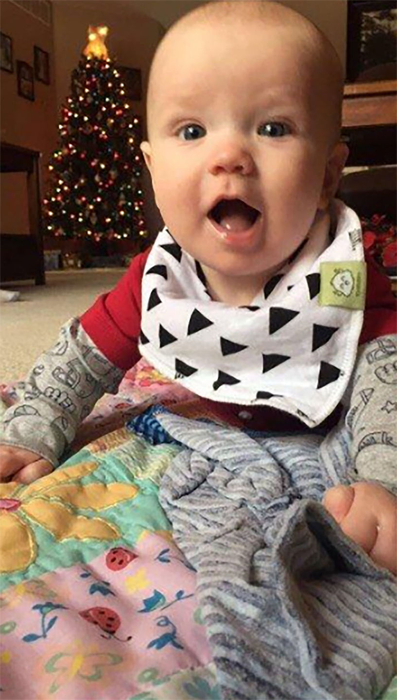 Customer photo review of Organic Baby Bandana Bibs