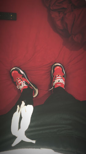 Customer photo review of Premium Side Stripe Zip Pocket Track Pants (Black - Red)