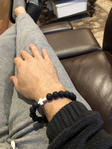 Customer photo review of Men's Natural Stone Cross Bracelet