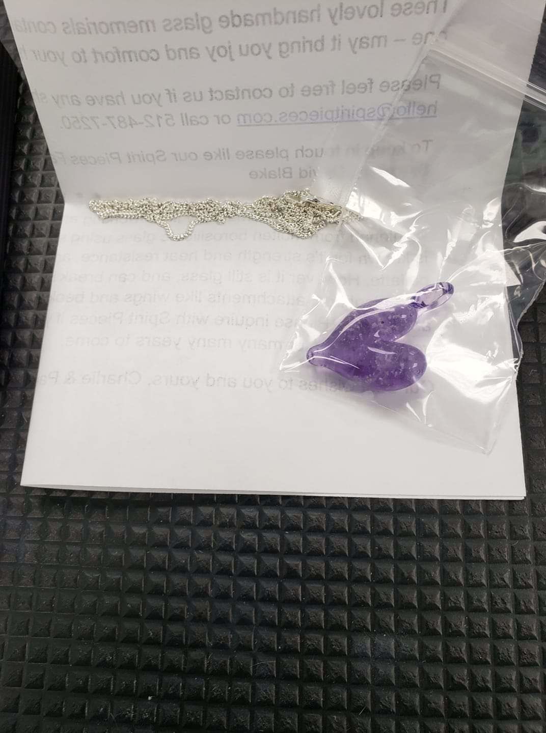 Customer photo review of Translucent Heart Pendant with Cremation Ashes