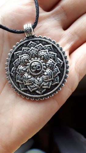 Customer photo review of Sacred Geometry Om Mandala Necklace