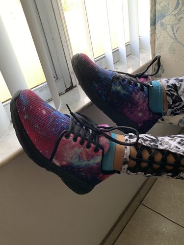 Customer photo review of Purple Galaxy Space Blue Stardust Print Women's Athletic Shoes