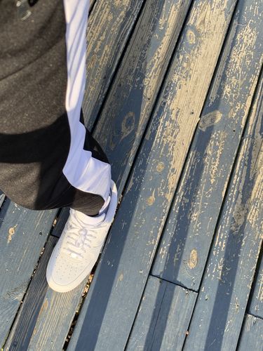 Customer photo review of Premium Side Stripe Zip Pocket Track Pants (Black - White)