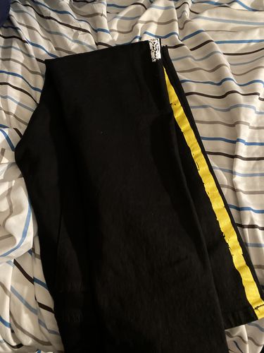 Customer photo review of Painted Side Stripe Denim Track Pants Black - White - Yellow (M4695D)