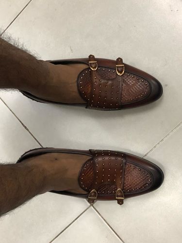 Customer photo review of Belgian Loafer - Cognac Tan Snake Skin Double Monk Strap with Studded (Hand Painted Patina)