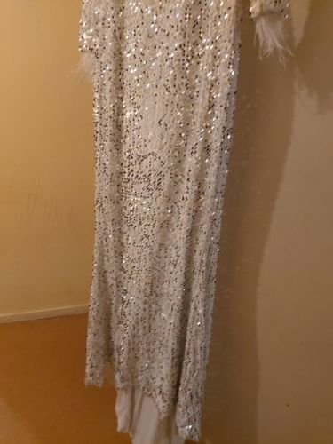 Customer photo review of Off Shoulder Feather Sequin Green Party Dress