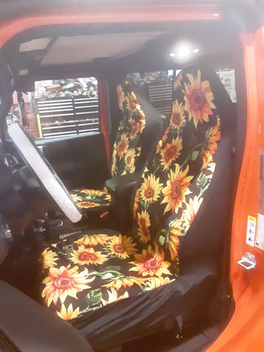 Customer photo review of Black Autumn Sunflower Pattern Print Universal Fit Car Seat Covers