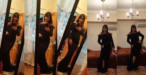 Customer photo review of Feather Sequin Gorgeous Night Out Dress