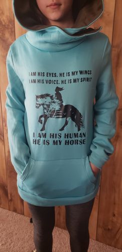 Customer photo review of Never Walk Alone - Horse & Dog Pocket Heart - Funnel Neck Hoodie - Gift For Horse Dog Lovers