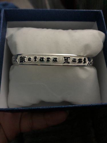 Customer photo review of Sterling Silver Custom-made King Scroll Black Enamel Raise Letter Heart Shape Smooth Edge Bangle (Heavy 1.75)