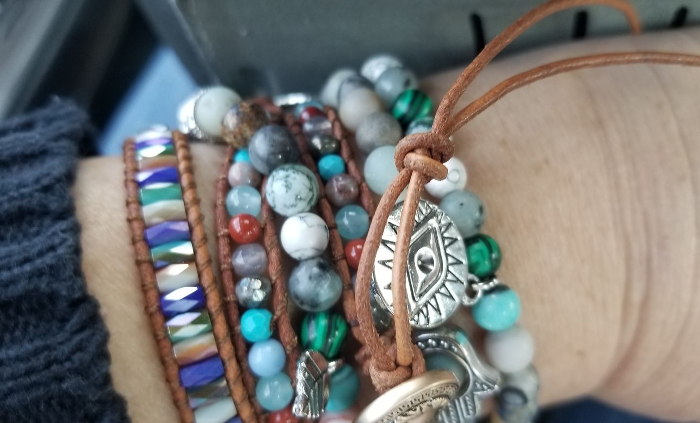Customer photo review of Natural Turquoise & Jasper Wrap Bracelet