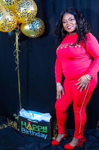 Customer photo review of Skinny Beading Side Letter Print Pantsuits