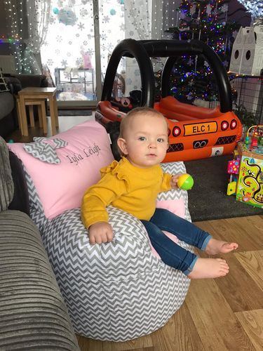 Customer photo review of Personalised Grey ZigZag And Pink Bean Bag Chair