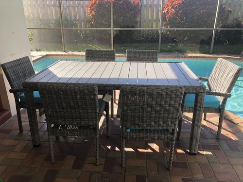 Customer photo review of Tuscany 7 Piece Outdoor Dining Table Set in Gray