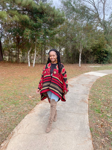 Customer photo review of Nova Scotian Batwing Winter Poncho (Red)