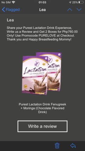 Customer photo review of Purest Lactation Drink - Chocolate Flavor Breastmilk Booster