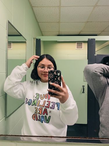 Customer photo review of Your Feelings Are Valid -- Sweatshirt