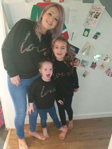Customer photo review of LOVE Script Leopard Print Mum & Kid Matching Black Sweaters (MRK X)